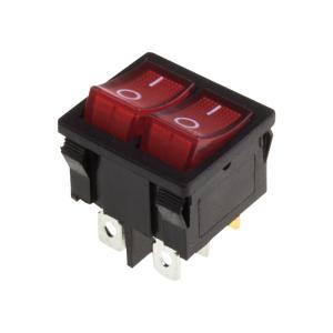 Выключатель клавишный 250V 6А (6с) ON-OFF красный с подсветкой ДВОЙНОЙ Mini (RWB-305) REXANT